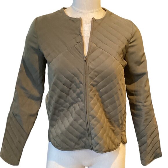 Lucky Brand Lightweight Full Zip Quilted Crop Jacket 2 Pocket Sz XS Green 198B - Picture 2 of 10